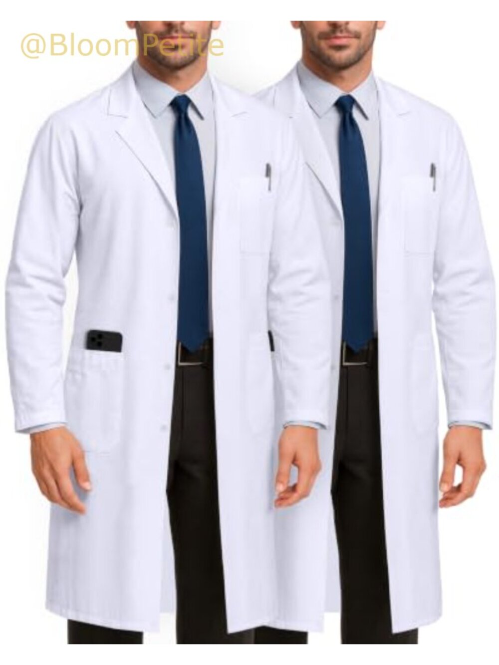 Men's Polyester Blend Lab Coat Side Slit 3 Pockets Medical Uniform